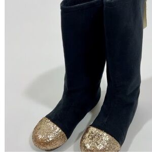 BOUTIQUE STEAL: Joyfolie "Chloe" Black Suede & Gold Glitter Boots size 1